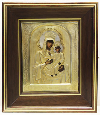 Редкая старинная икона "Богоматерь Черниговская" в окладе - фото 4