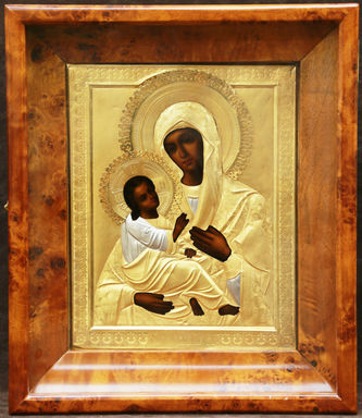 Фабрика Галкиных Семёна и Петра
Очень редкая старинная икона "Богоматерь Холмская" в серебряном окладе - фото 4