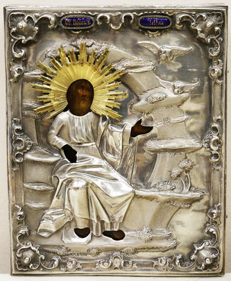 Антикварная икона "Святой пророк Илия" в окладе