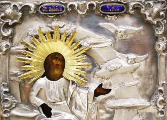 Антикварная икона "Святой пророк Илия" в окладе - фото 3