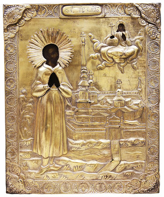 Старинная икона "Святой праведный Симеон Верхотурский" в окладе