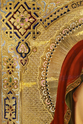 Старинная икона "Казанская Богоматерь" на золотом фоне - фото 3