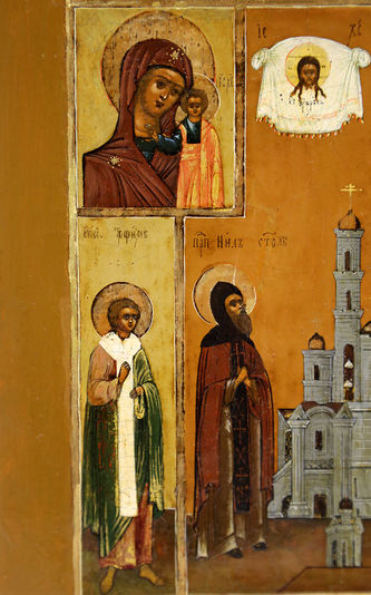 Пятичастная икона "Преподобный Нил Столбенский, святой Трофим, преподобная Марфа, Богоматерь Казанская, Богоматерь Владимирская" - фото 3