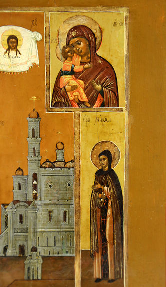 Пятичастная икона "Преподобный Нил Столбенский, святой Трофим, преподобная Марфа, Богоматерь Казанская, Богоматерь Владимирская" - фото 4