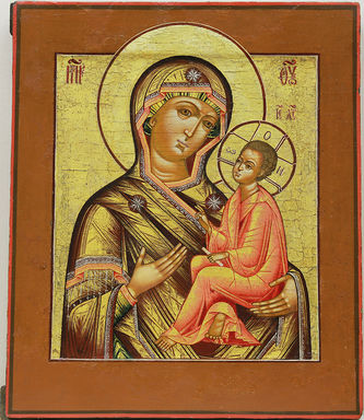 Старинная икона "Богоматерь Тихвинская"
