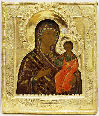Старинная икона "Богоматерь Смоленская" в окладе