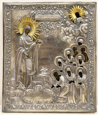 Старинная икона "Богоматерь Боголюбская" в окладе