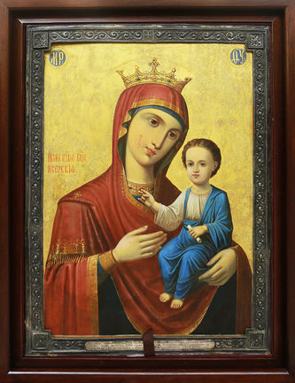 Старинная икона "Пресвятая Богородица Иверская", украшенная серебряной ризой - фото 5