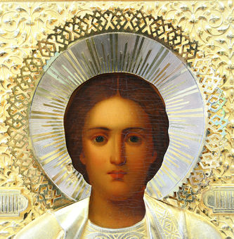 Старинная икона "Святой великомученик целитель Пантелеймон" в серебряном окладе - фото 3