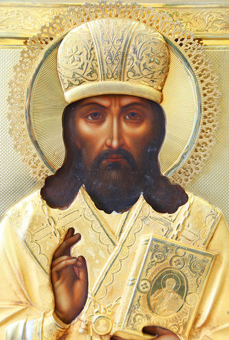 Старинная икона "Святитель Димитрий, митрополит Ростовский" в серебряном окладе - фото 2