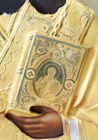 Старинная икона "Святитель Димитрий, митрополит Ростовский" в серебряном окладе - фото 3