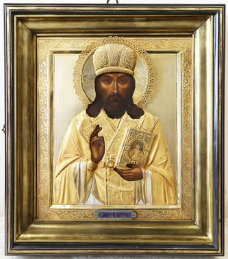 Старинная икона "Святитель Димитрий, митрополит Ростовский" в серебряном окладе - фото 4