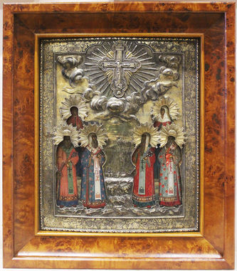 Мастер Григорьев Иван
Старинная икона "Распятие, Параскева, Алексей митрополит, Филипп митрополит, Мария Магдалена, митрополит Петр, митрополит Иона" в окладе - фото 4