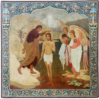 Старинная икона "Крещение Господне" в стиле модерн