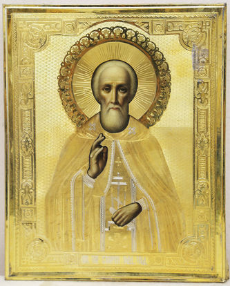 Малышевская иконописная школа
Старинная икона "Святой преподобный Сергий Радонежский" в окладе