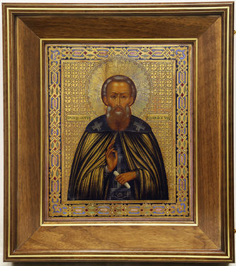 Старинная икона "Сергий Радонежский" с росписью под эмаль - фото 3