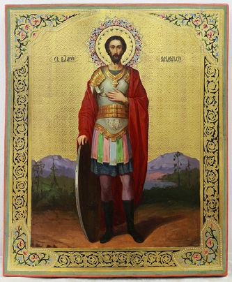 Старинная икона "Фёдор Стратилат"