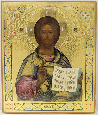 Старинная икона "Господь Вседержитель" с росписью под эмаль