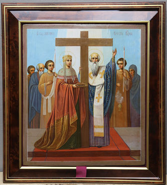 Старинная икона "Воздвижение Креста Господня со святой царицей Еленой и патриархом Макарием" - фото 5