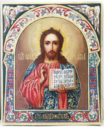 Старинная икона "Господь Вседержитель" в стиле модерн