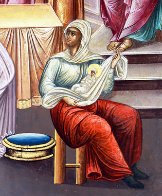 Старинная икона "Рождество Богородицы" с растительным орнаментом - фото 4