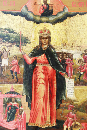 Старинная икона "Святая великомученица Варвара с житием" - фото 2