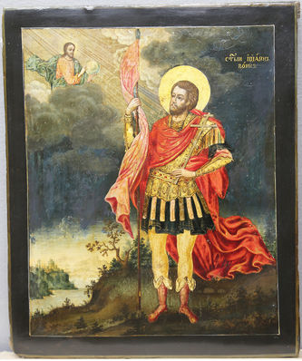 Старинная икона "Иоанн Воин со знаменем"