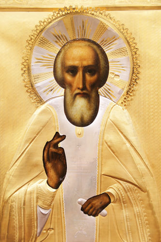 Старинная икона "Сергий Радонежский" в окладе - фото 2