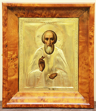 Старинная икона "Сергий Радонежский" в окладе - фото 5