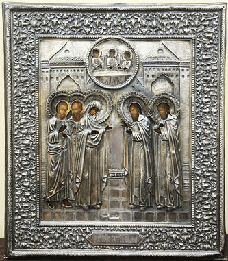 Старинная икона "Видение Сергия Радонежского" в окладе