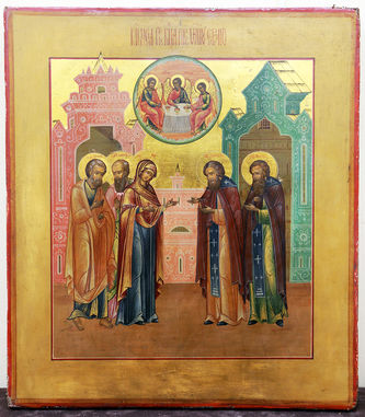 Старинная икона "Видение Сергия Радонежского" в окладе - фото 2