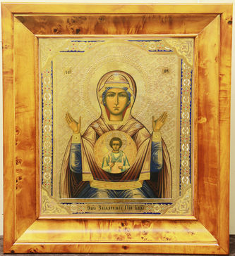 Старинная икона Богоматери "Знамение" на золотом фоне - фото 5