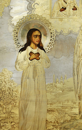 Старинная икона "Святая мученица Елизавета и Иоанн Креститель" в окладе - фото 2