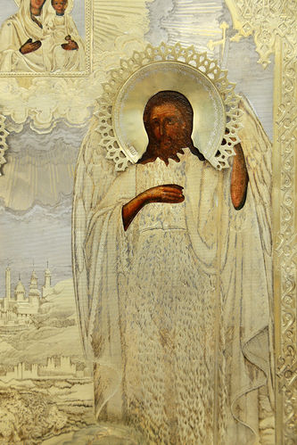 Старинная икона "Святая мученица Елизавета и Иоанн Креститель" в окладе - фото 3