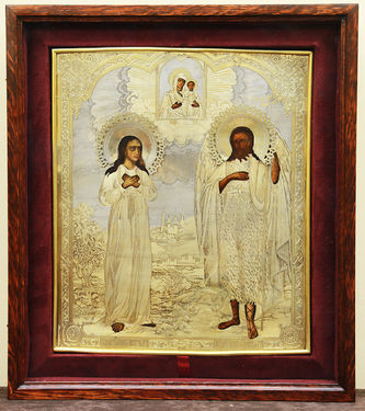 Старинная икона "Святая мученица Елизавета и Иоанн Креститель" в окладе - фото 4