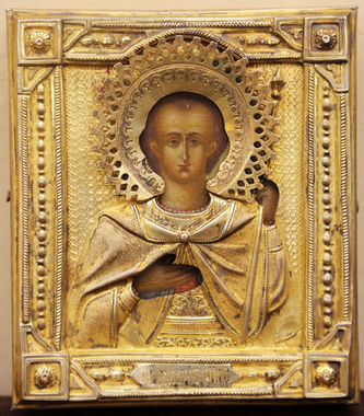 Старинная икона "Святой Дмитрий" в окладе