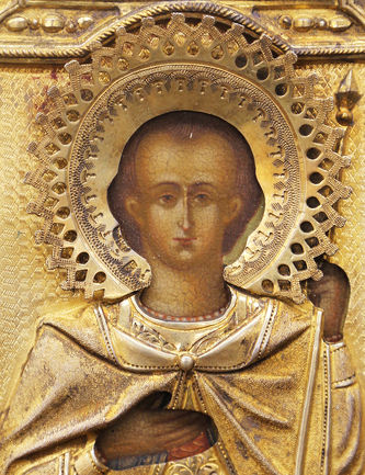 Старинная икона "Святой Дмитрий" в окладе - фото 2