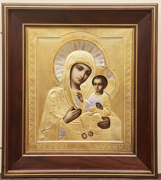 Старинная икона "Богоматерь Иверская" в окладе - фото 3