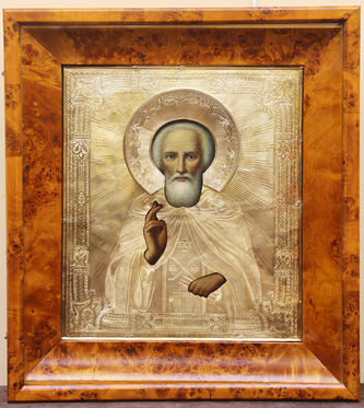 Старинная икона "Сергий Радонежский" в серебряном окладе - фото 3