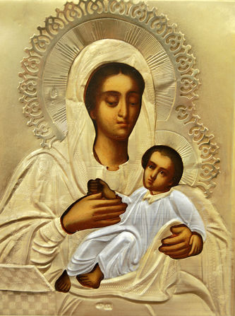 Редкая старинная икона "Богоматерь Козельщанская" в окладе - фото 2