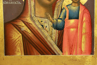 Старинная икона "Богоматерь Казанская" с золотыми полями - фото 3