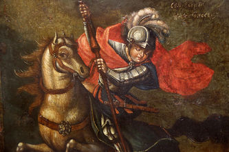 Старинная икона "Георгий Победоносец" в окладе - фото 3