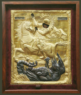 Старинная икона "Георгий Победоносец" в окладе - фото 4