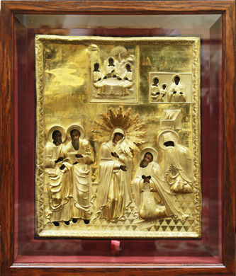 Старинная икона "Явление Богородицы Сергию Радонежскому" в окладе - фото 5