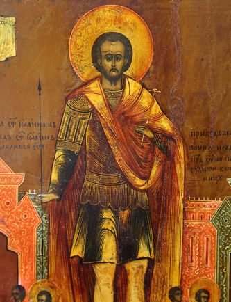 Серебряного дела мастер Шихин Андрей Николаев
Старинная икона "Иоанн Воин со сценами жития" в окладе с пальметтами - фото 3