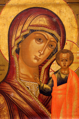 Старинная икона "Богоматерь Казанская" с предстоящими святыми - фото 2