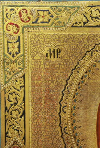 Старинная храмовая икона "Богоматерь Казанская" с орнаментом на золотом фоне - фото 4