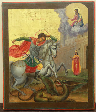 Старинная икона "Чудо Георгия о змие"