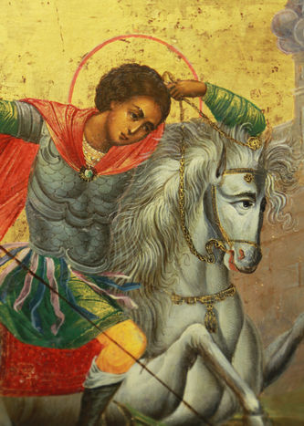 Старинная икона "Чудо Георгия о змие" - фото 2