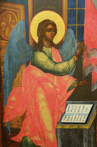 Старинная восьмиугольная икона "Благовещение" - фото 3